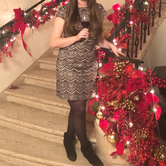 Like New Eliza J Black and Tan Lace Dress - Picture 3 of 9